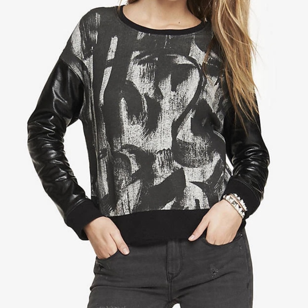Express Faux Leather Brush Strokes Sweatshirt Size Medium